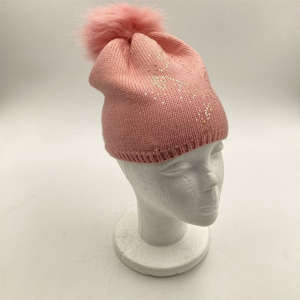 Girls Pink Knit Beanie Hat with Pom‎ Pom Winter Casual Fun